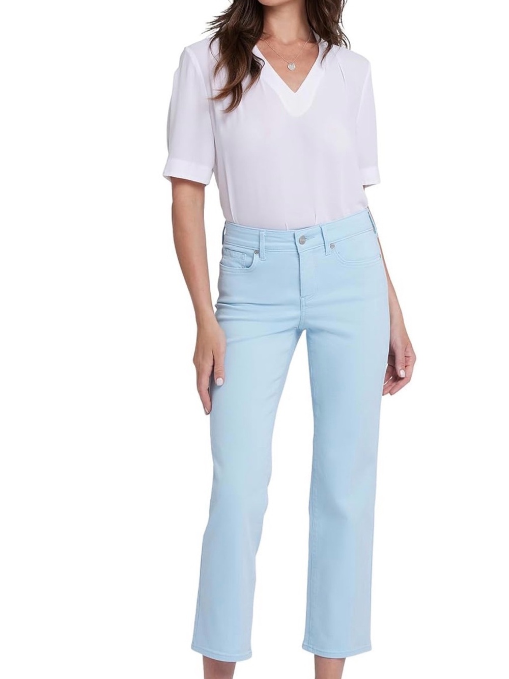 NYDJ Marilyn Straight Ankle Jeans Size 14 Aquatic Blue Lift Tuck Stretch Denim